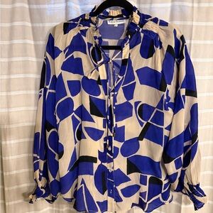 Karina Grimaldi Blue and Cream Geometric Blouse